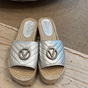 Valentino Silver Espadrille Slides 39